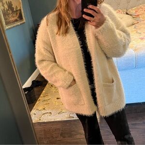 Fuzzy teddy bear American eagle cardigan size medium fits super oversized